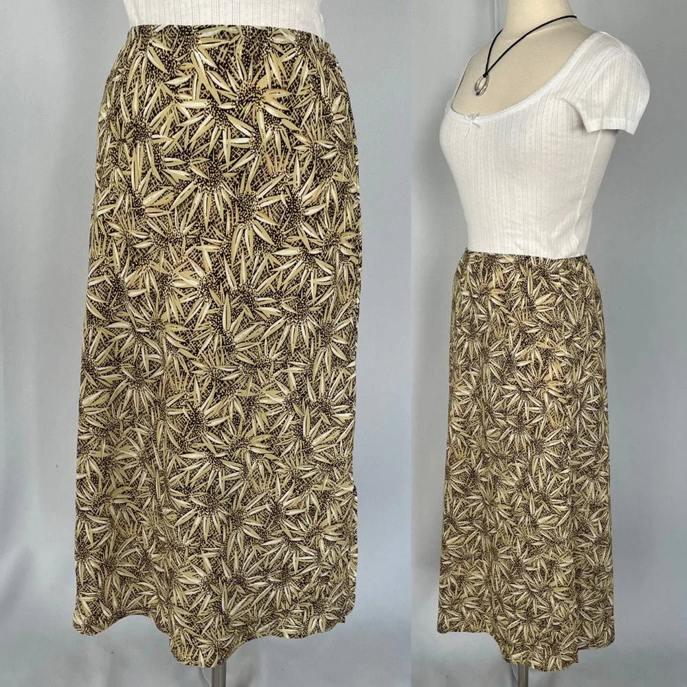 Vtg 90s Maxi Skirt Size 10 Brown Abstract Sunflower Boho Grunge Lightweight Y2K